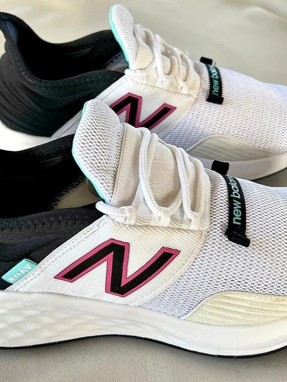 New Balance Fresh Foam Roav v2 White Black Pink Glo Athletic Shoes
